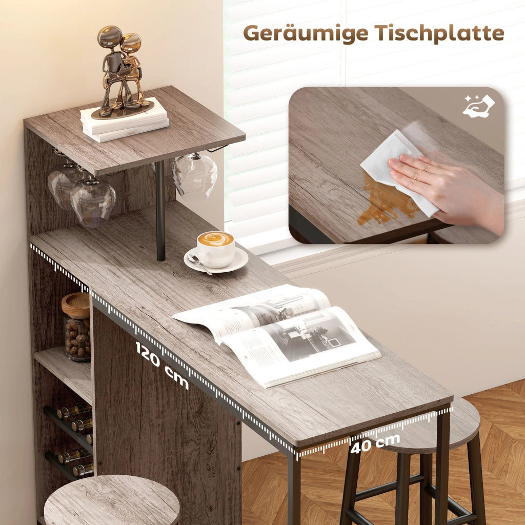 Tavolo da bar con sgabelli, ripiani e stoccaggio ¨C Minimal ¨C Grigio