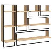 Set Mensole Parete con Aste 6pz-Ripiani-Scaffale Rovere Sonoma Legno Multistrato 124455