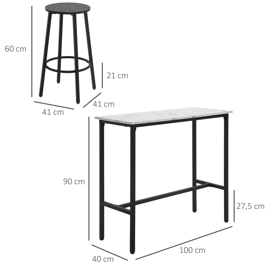 Set tavolo alto bar rotondo con 2 sgabelli ¨C Xylo ¨C Acciaio moderno bianco nero 3 pezzi