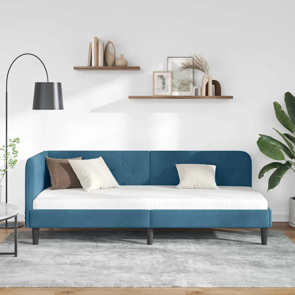 Cornice del letto ad angolo Blu 80 x 200 cm Velluto