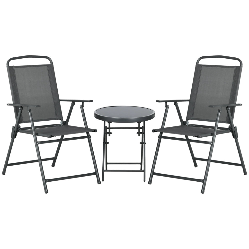 Set 3 Pezzi da Giardino con 2 Sedie 53,5x64x93 cm e Tavolino da Caffè Ø45x50 cm in Metallo Grigio Scuro