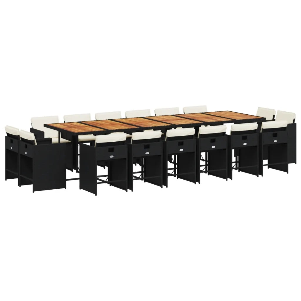 Set da Pranzo da Giardino 17 pz con Cuscini Nero in Polyrattan 3211251
