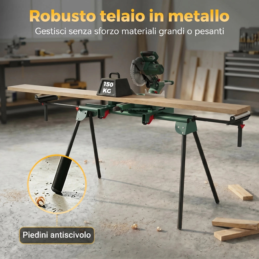 Supporto per Troncatrice ¨C Minimal ¨C Verde, Gambe Pieghevoli, Altezza Regolabile
