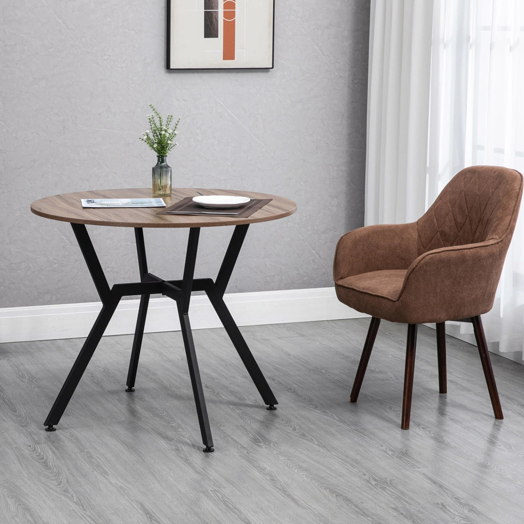 Tavolo da Pranzo Rotondo ¨C zephmum ¨C Legno e Acciaio Nero e Marrone ?90x76 cm