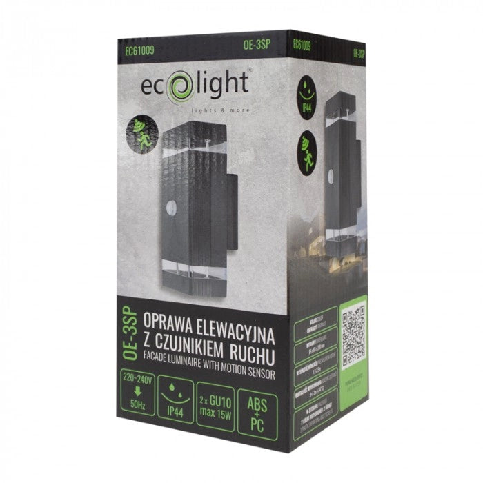 Applique esterna PIR antracite 2xGU10 IP44 Ecolight