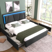 Letto Imbottito con LED e Cassetti ¨C MINIMAL ¨C Grigio, Testiera Regolabile, 140x200
