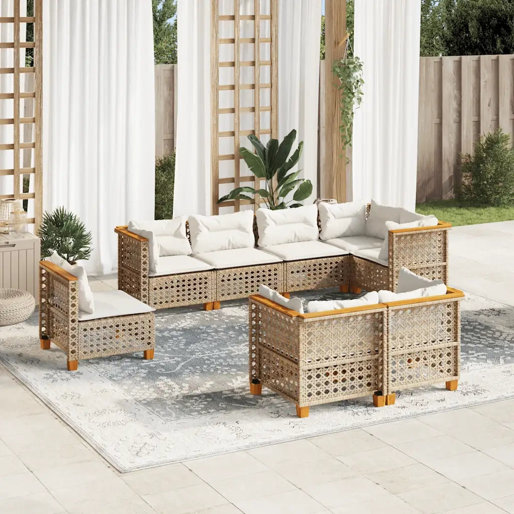 Set Divano da Giardino 8 pz con Cuscini Beige in Polyrattan 3261904
