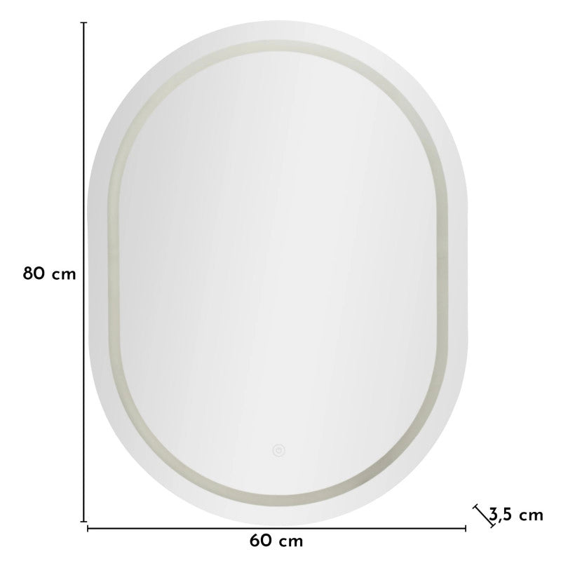Specchio Da Muro Led Simple Ovale cm 60x3,5x80 (luce Con 3 Temperature Di Colore)