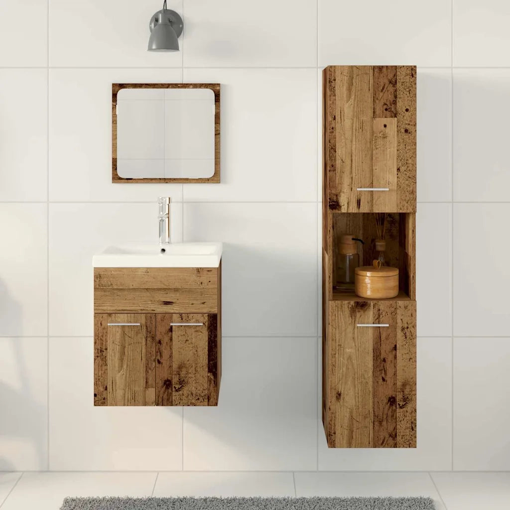 Set di mobili per il bagno con cassetto 4 pcs Legno vecchio 3332570
