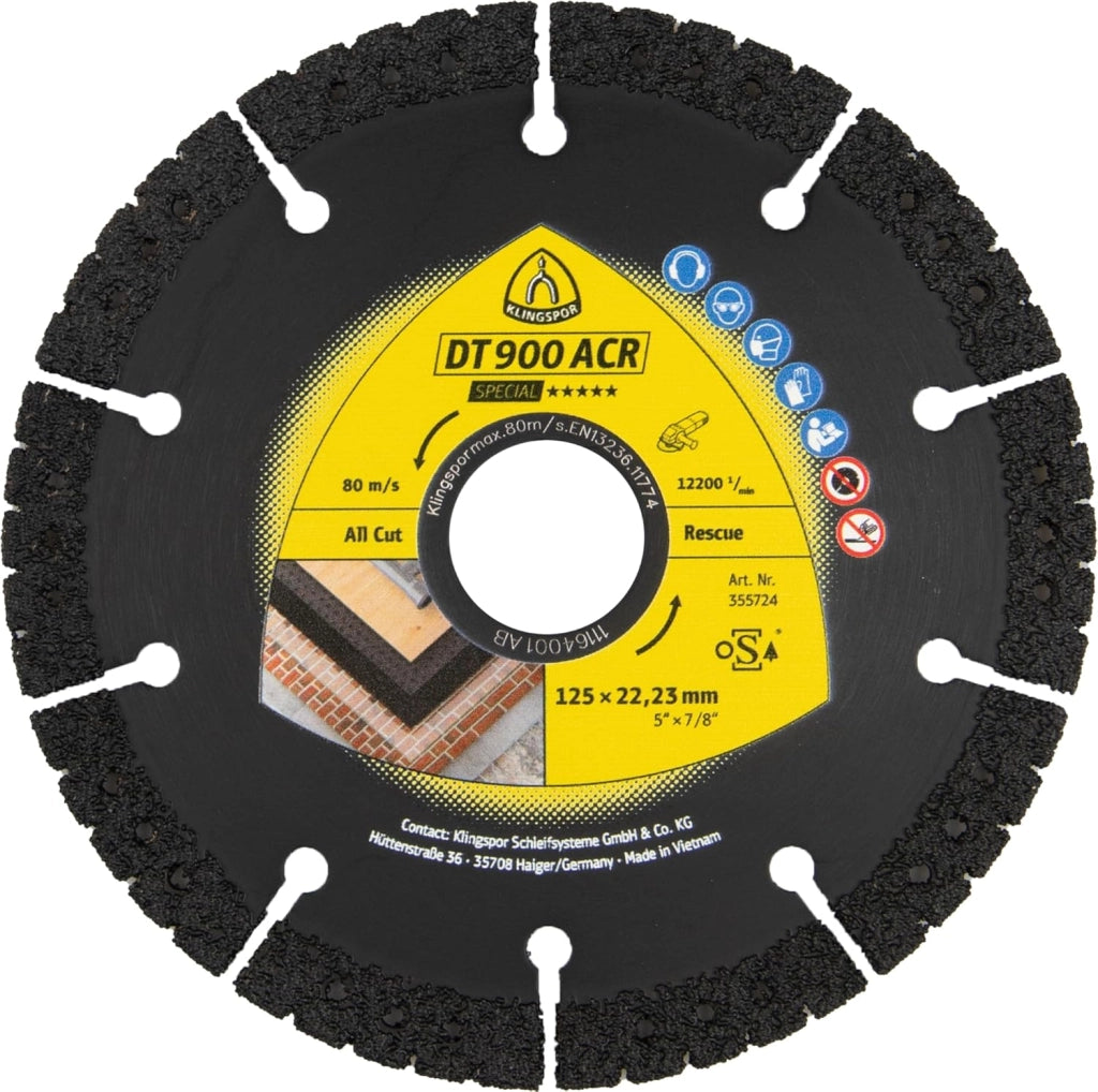 DT 900ACR - Dischi da taglio diamantati, 125 x 2,8 x 22,23 mm, 6 segmenti 45 x 2,8 x 10 mm, VG, saldati sottovuoto, 1 pezzo
