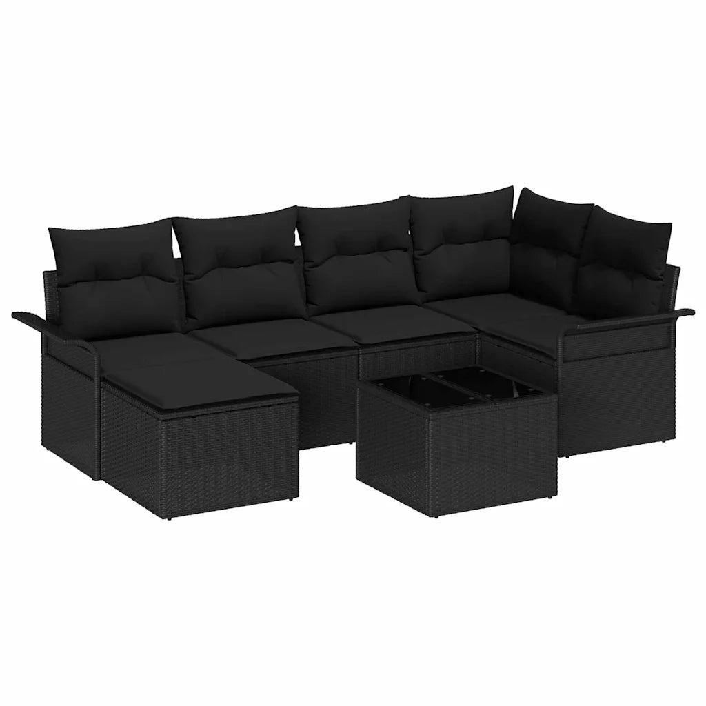 Set Divano da Giardino con cuscino 7 pcs Nero polyrattan 3345443