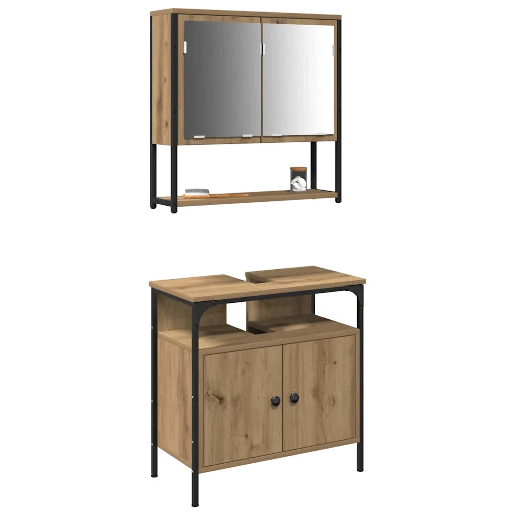 Set di mobili per il Bagno | Armadio da bagno 2 pz Marrone Legno multistrato