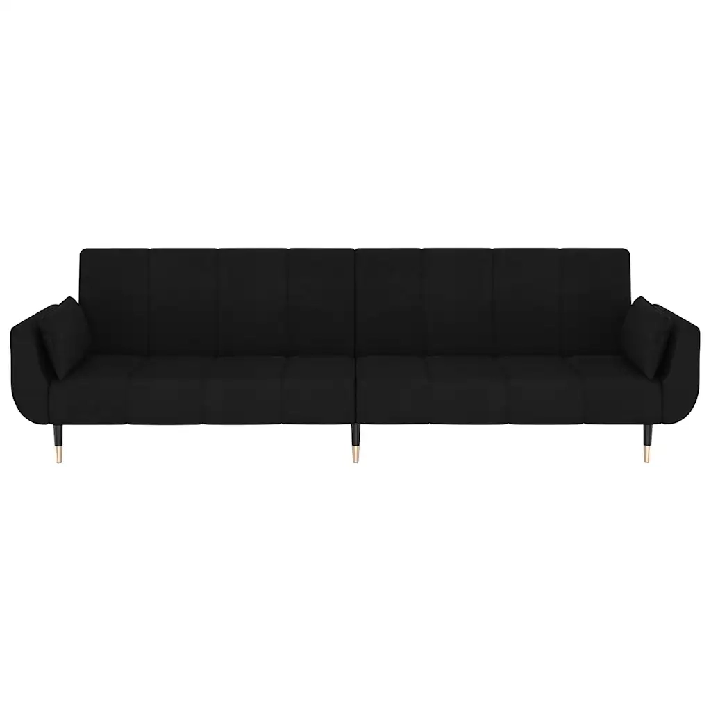 Divano Letto a 2 Posti con 2 Cuscini Nero in Velluto 337588