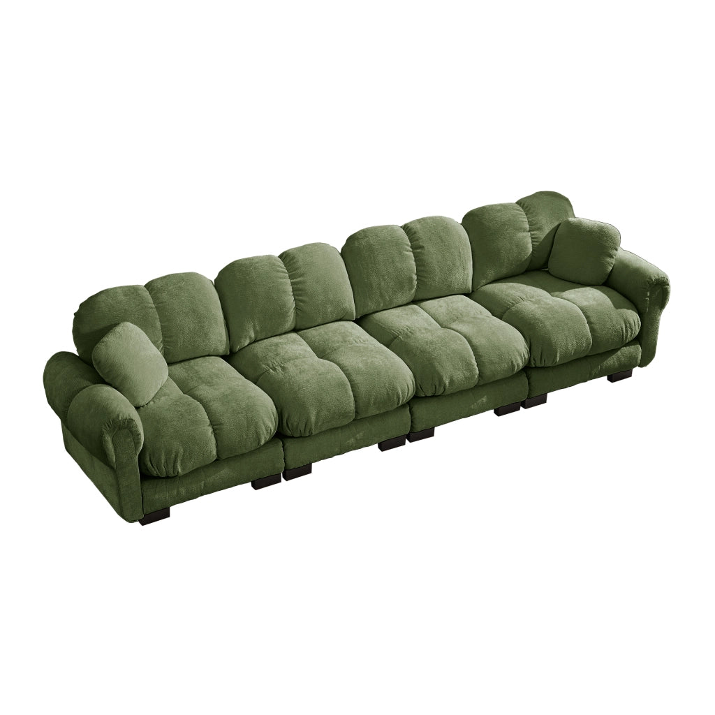 Divano modulare con seduta trapuntata e cuscino in chenille verde 330 × 86 × 90 cm