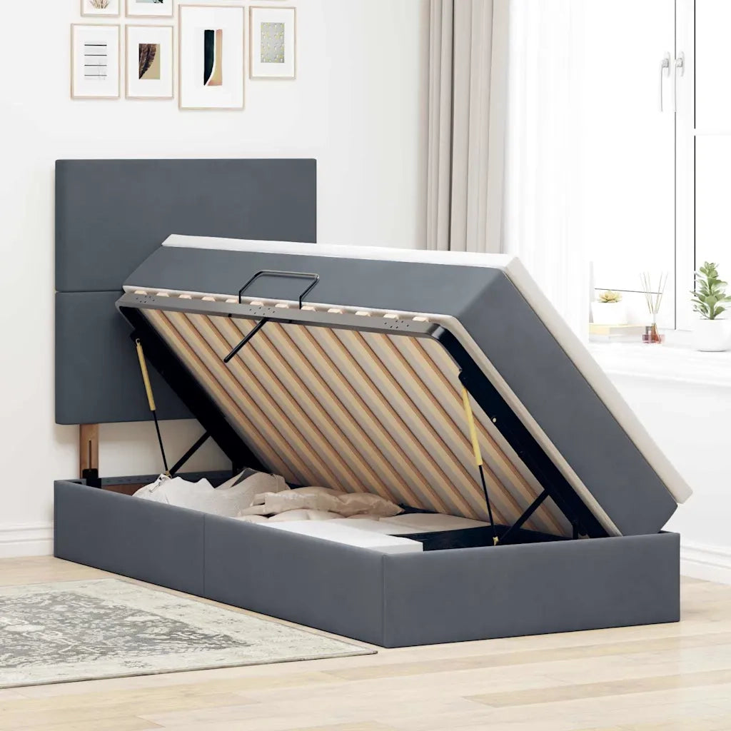 Letto con contenitore e materasso Grigio scuro 90 x 190 cm
