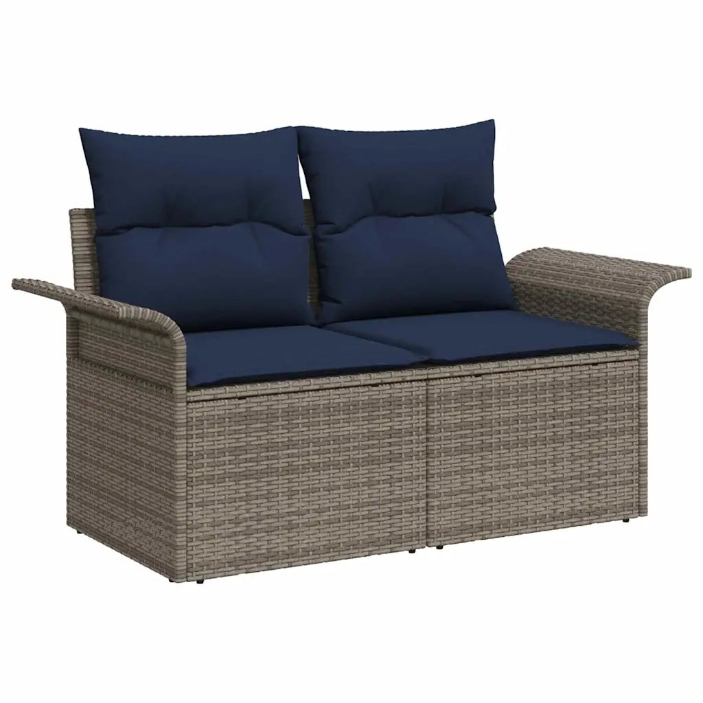 Set Divano da Giardino 9 pcs Grigio e Blu Navy polyrattan 3345305