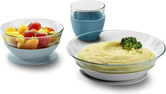 piatto + ciotola + bicchiere - con presa in silicone - adattabile ergonomicamente sicuro - per bambini e bambini.