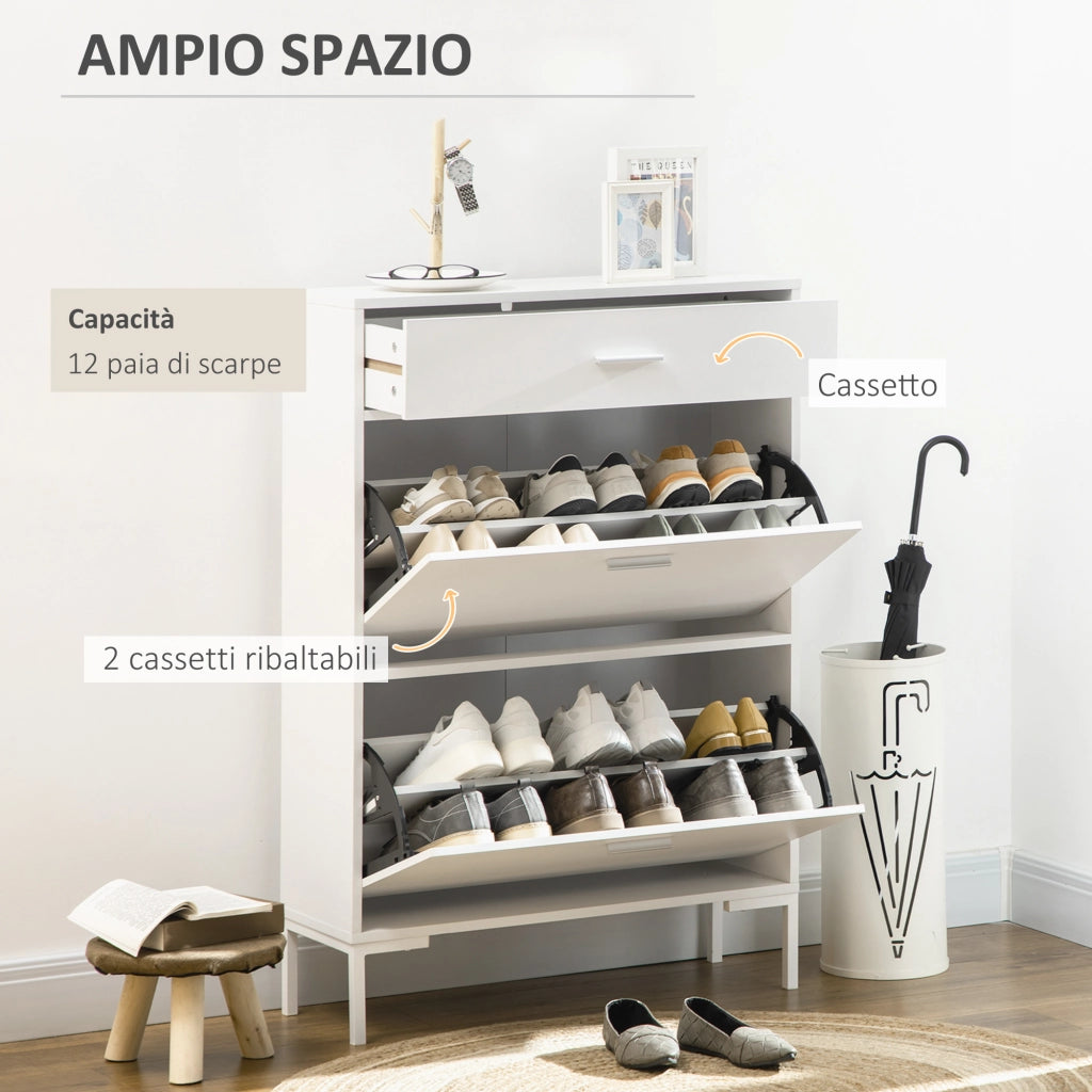 Mobile Scarpiera con 2 Ante e Cassetto ¨C Minimal ¨C Bianco 76x26x110 cm