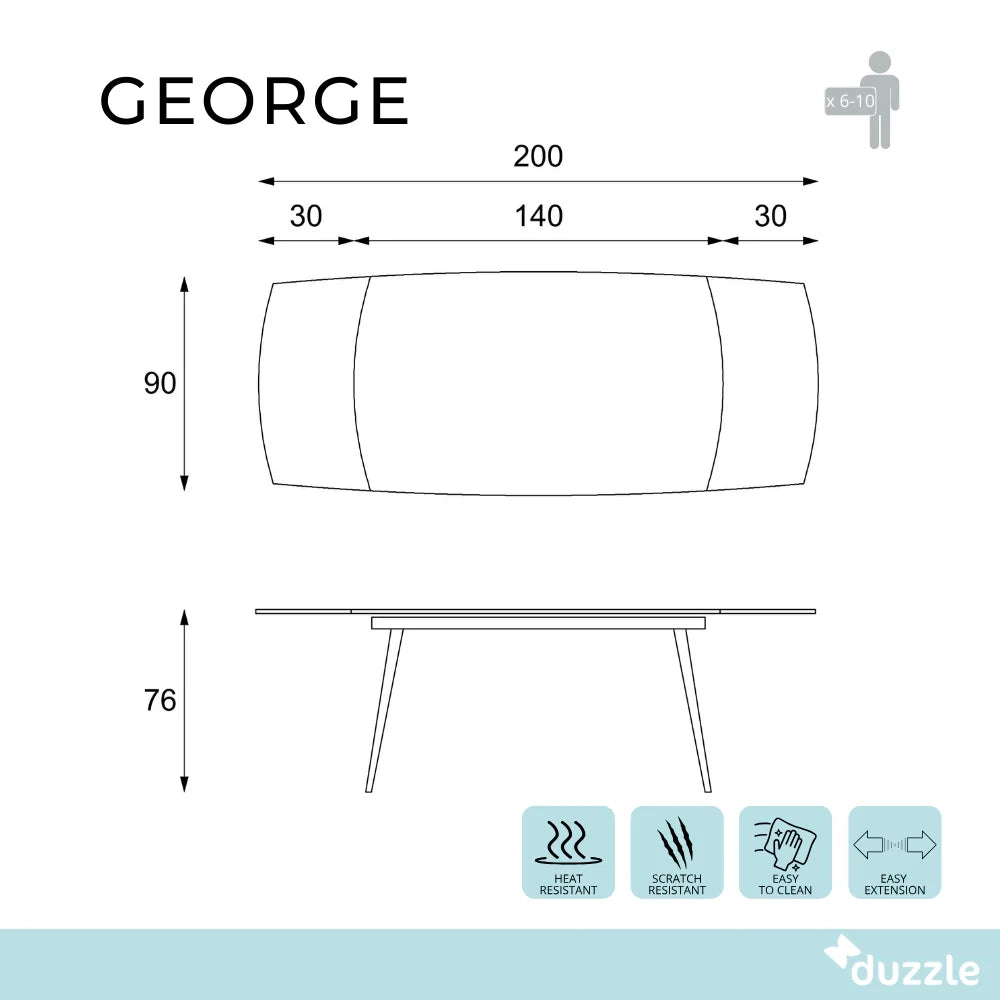 Tavolo da pranzo allungabile in ceramica effetto marmo bianco George 140-200x90 cm fino a 10 posti | Duzzle