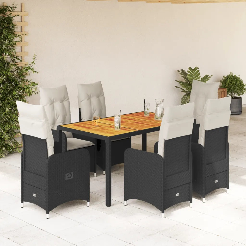 Set da Bistrò da Giardino 7 pz con Cuscini Nero in Polyrattan 3276980