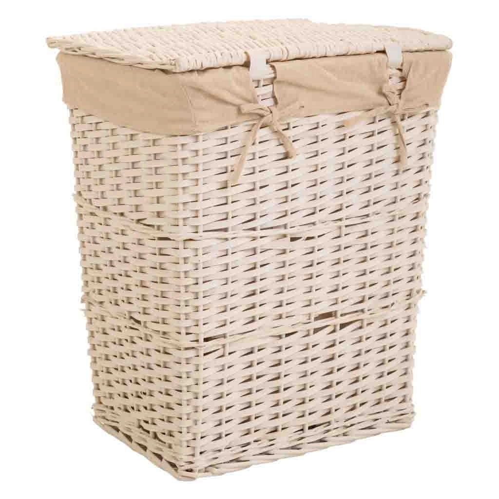 Set 3 cesti biancheria vimini bianco foderati