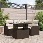 Set da pranzo per esterni con cuscino 5 pcs Marrone Poly Rattan 3348454