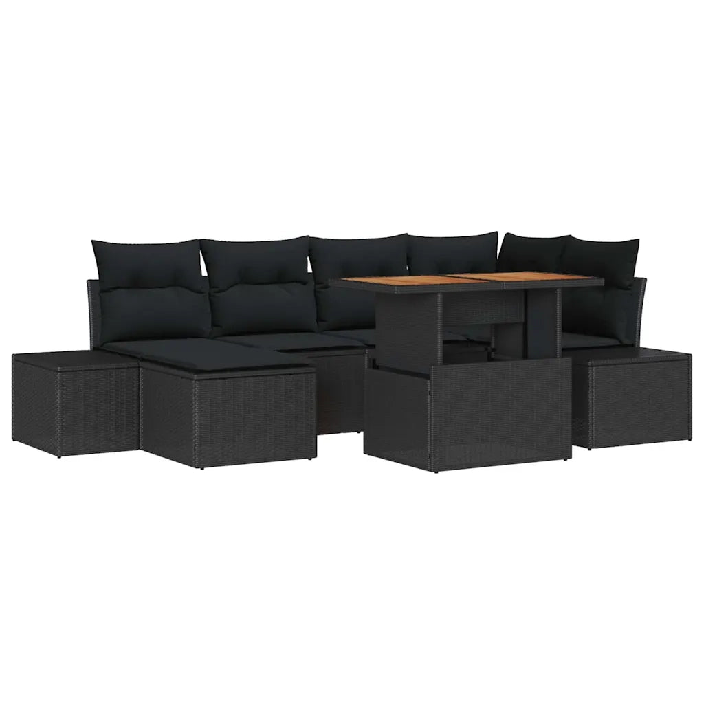 Set da Pranzo per Giardino con cuscino 7 pcs Nero e Marrone 3349988