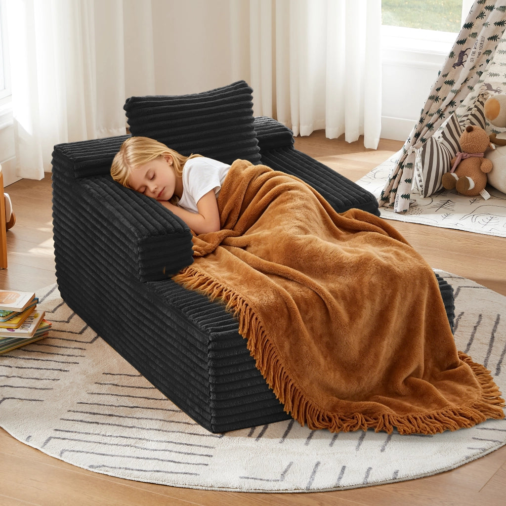 Chaise longue relax convertibile - uso poltrona e letto - in velluto a coste - nero