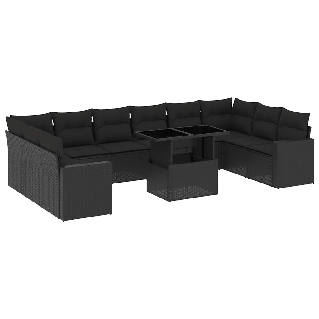 Set Divani da Giardino 11 pz con Cuscini in Polyrattan Nero