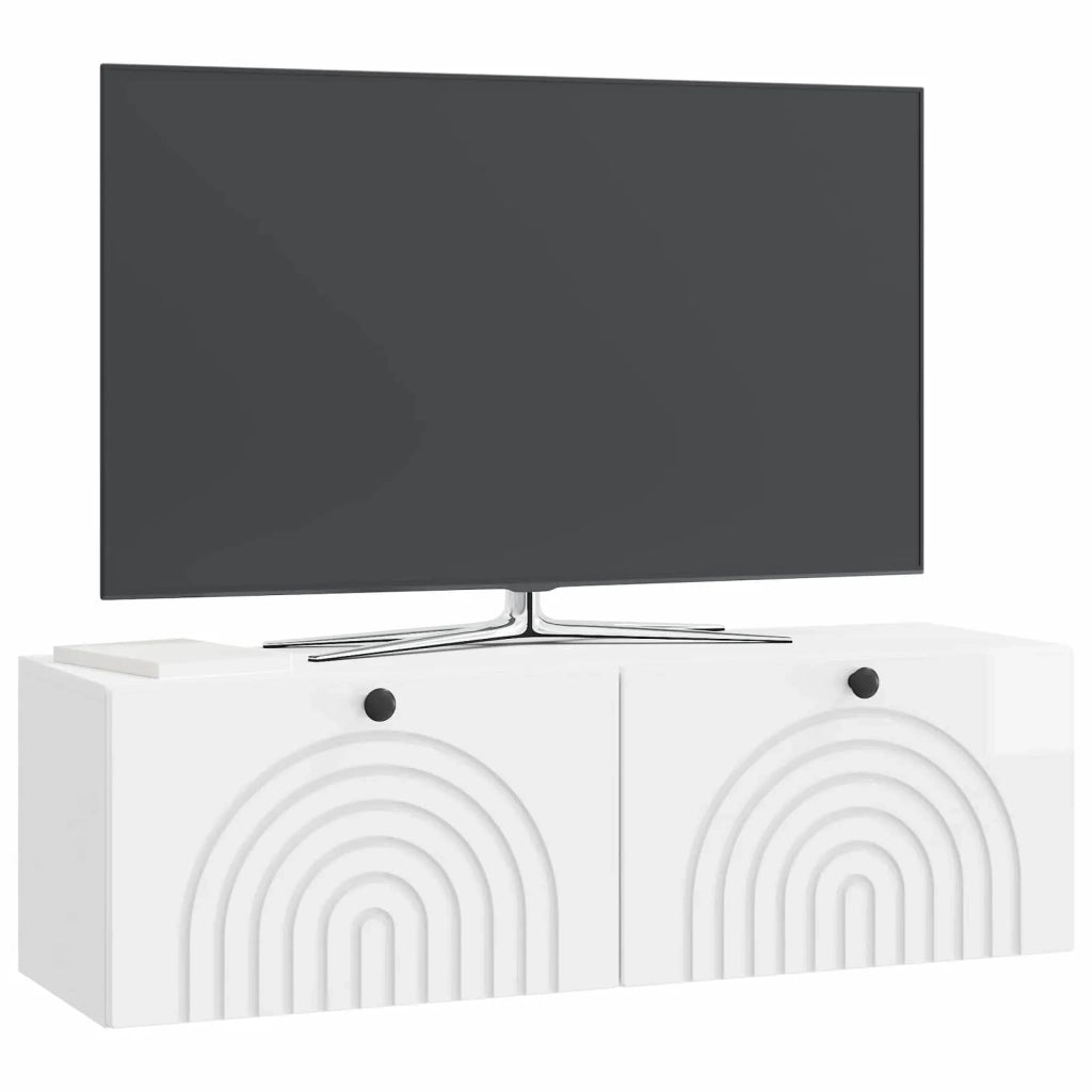 Mobile Porta TV da Muro-Credenza per TV sospesa Bianco Lucido 98 x 31 x 30 cm 675071