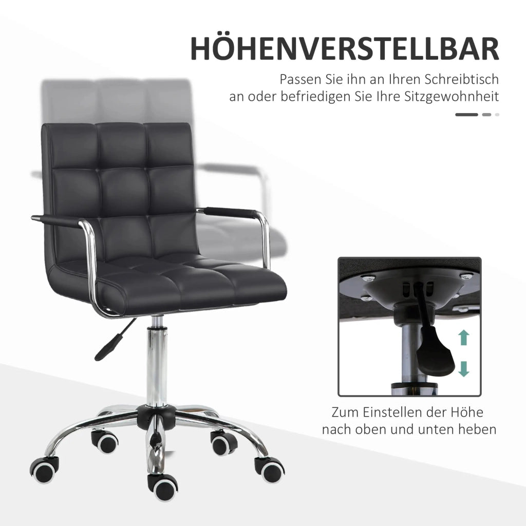 SEDIA UFFICIO Girevole Regolabile 46-61 cm Nero PVC con Braccioli