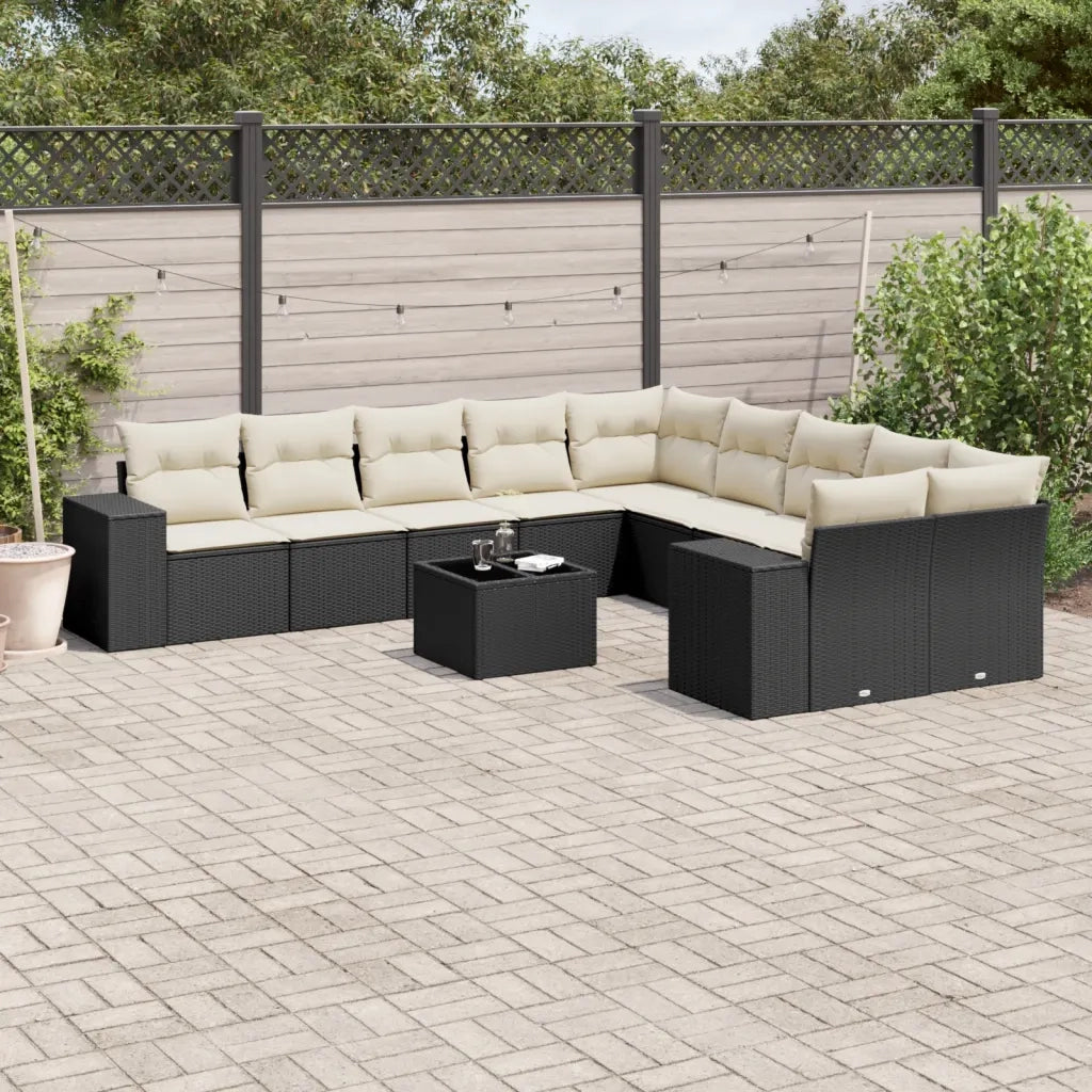Set Divani da Giardino 11 pz con Cuscini in Polyrattan Nero