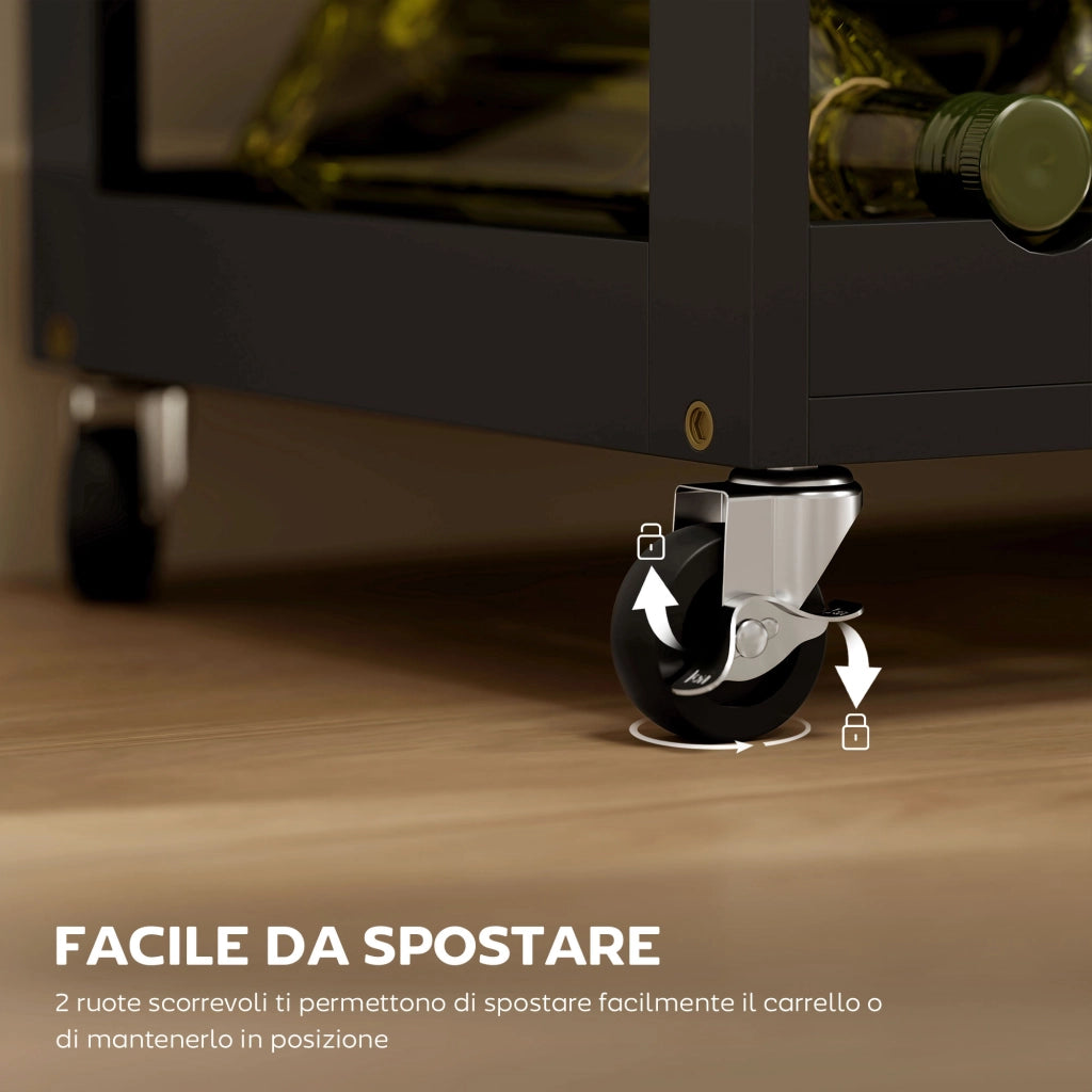 Carrello Portabottiglie da Cucina in Legno con Ante e Cassetto ¨C Zephmum ¨C Nero e Rovere 67x37x87 cm