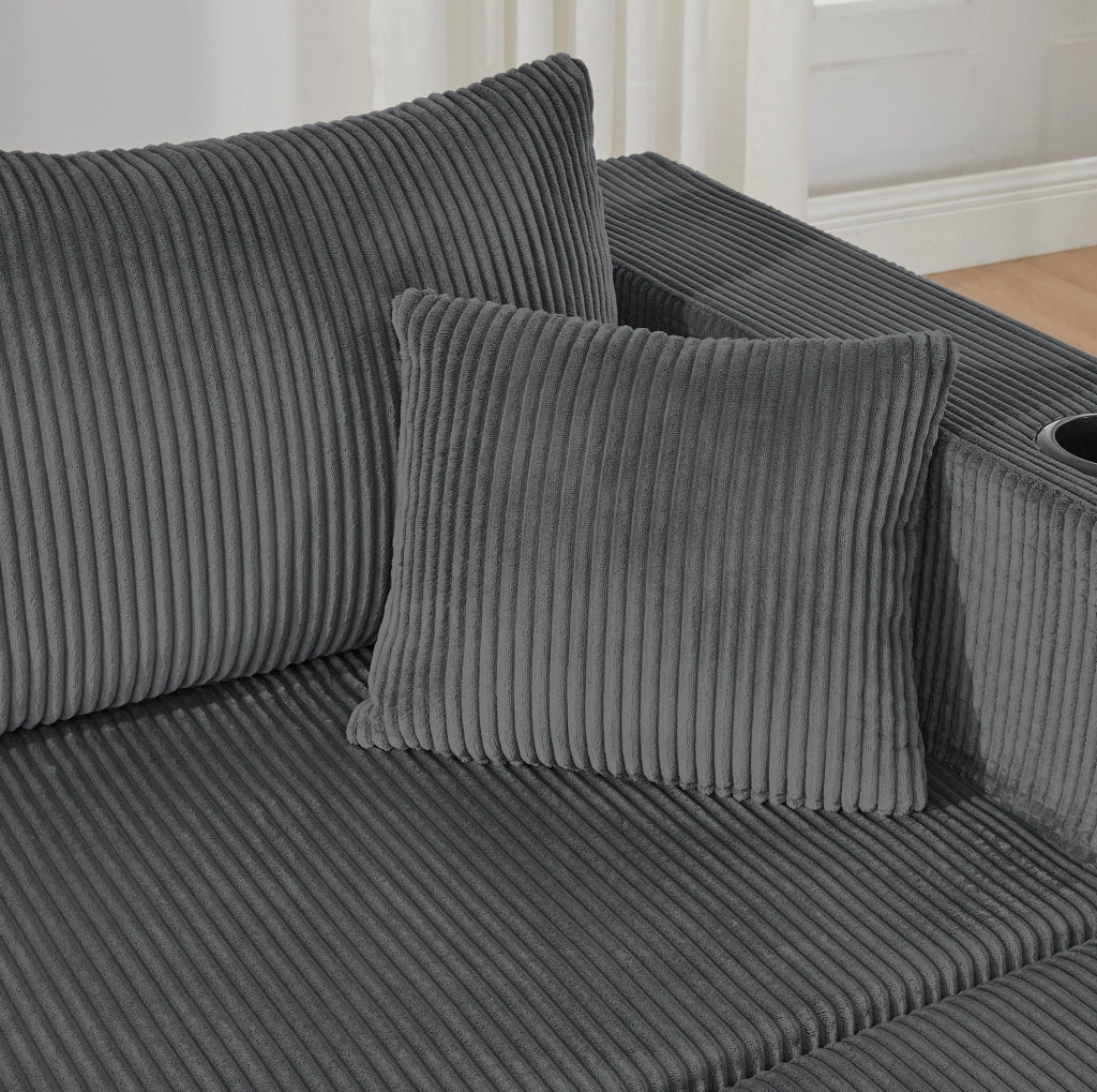 Divano angolare modulare 3 posti a L con pouf mobili; portabicchieri; tasche laterali e cuscini
