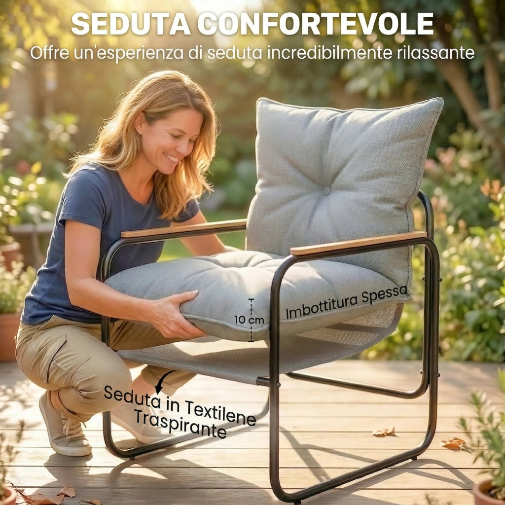 Set Bistr¨° 3 Pezzi, Mobili Esterno Metallo con Cuscini, Grigio Scuro