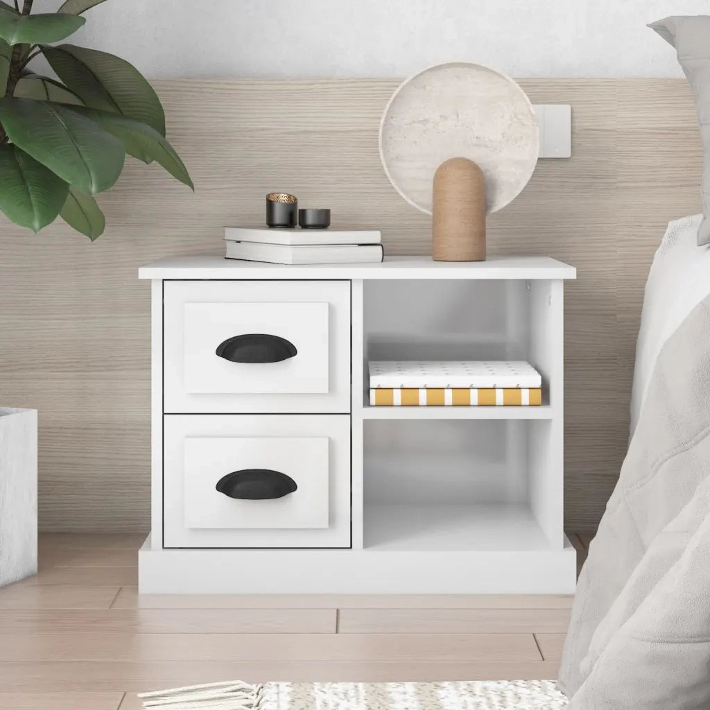 Comodino | Armadio da Notte | Mobiletto da notte Bianco Lucido 60x35,5x45 cm