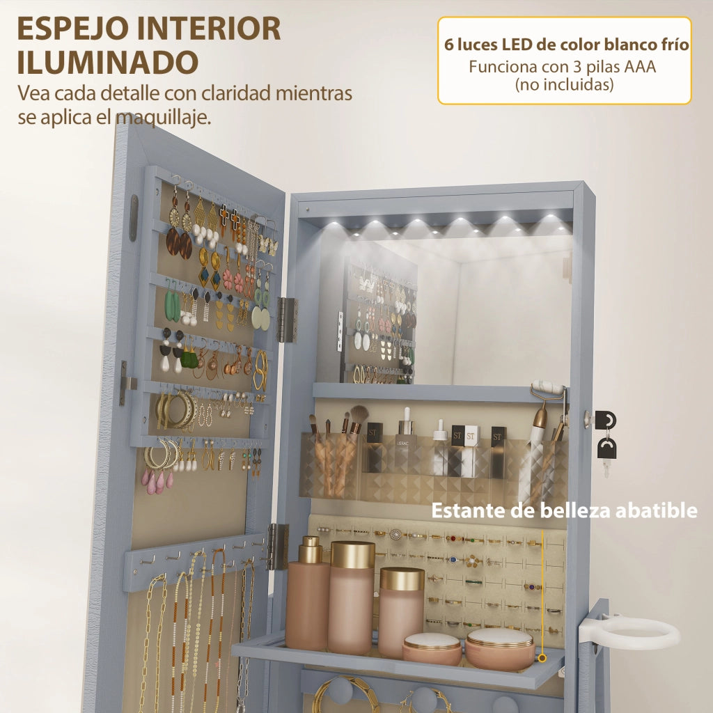 Armadio Gioielli con Specchio e Luci LED ¨C Minimal ¨C Grigio Chiaro 60x40x180