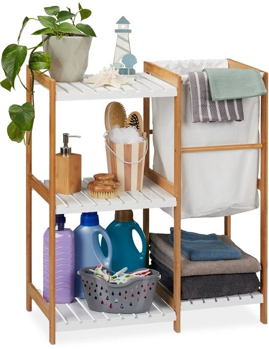 Cassa d'arredo per bagno in bambù con contenitore per sapone - multifunzionale - 1 pezzo - bambù e MDF