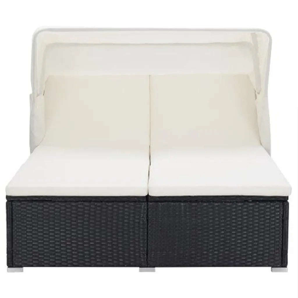 Lettino Prendisole a 2 Posti con Cuscino in Polyrattan Nero 310235