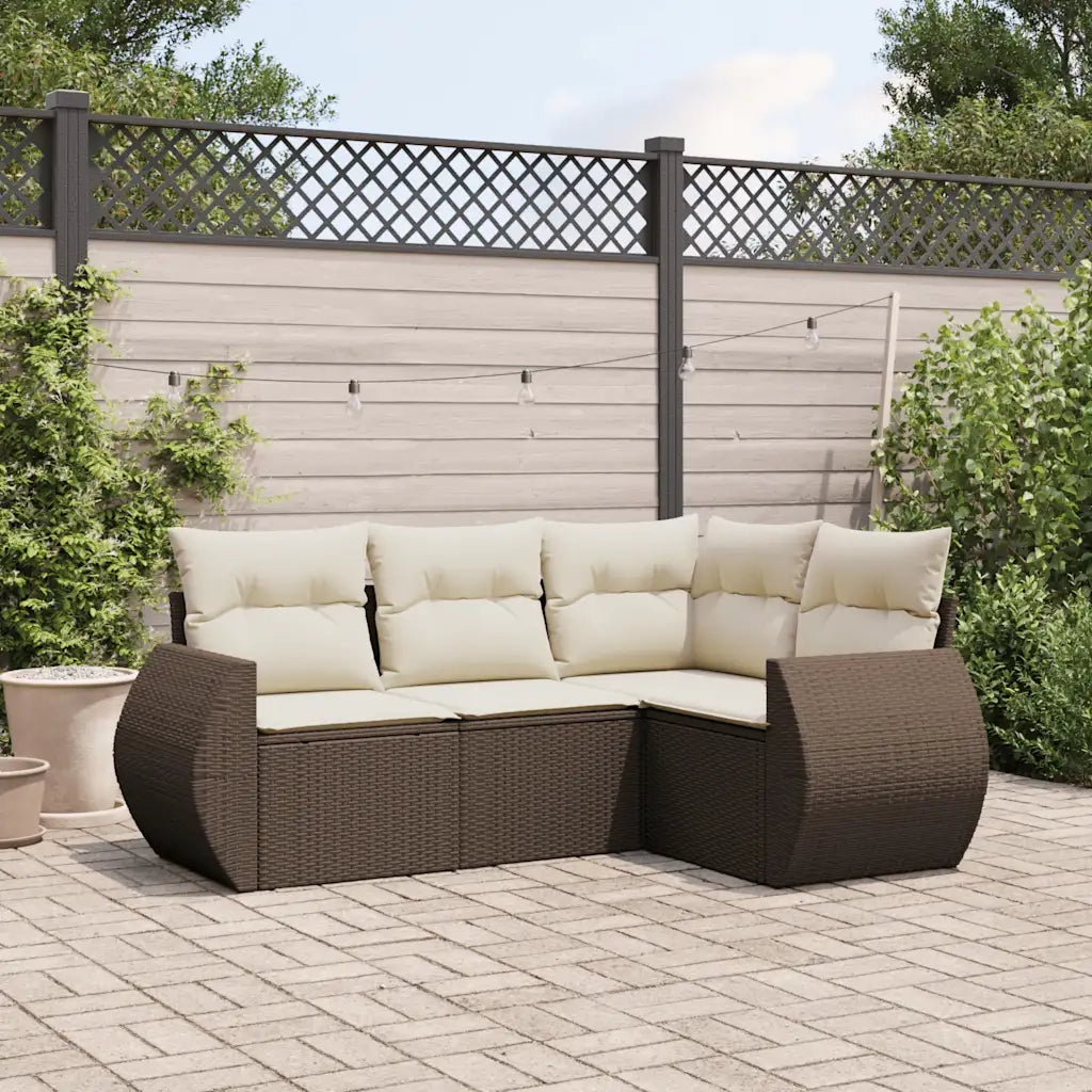 Set Divano da Giardino 4 pz con Cuscini Marrone in Polyrattan 3221312