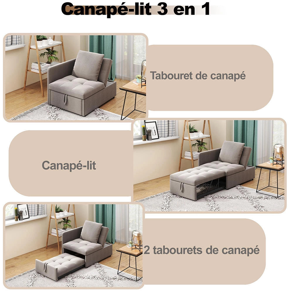 Divano 3 in 1 - Xylo - Compatto lino regolabile