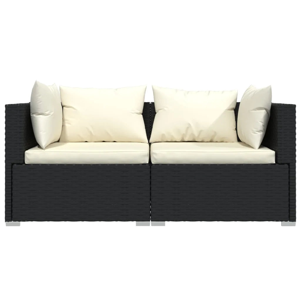 Set Divani da Giardino 3 pz con Cuscini in Polyrattan Nero 317494