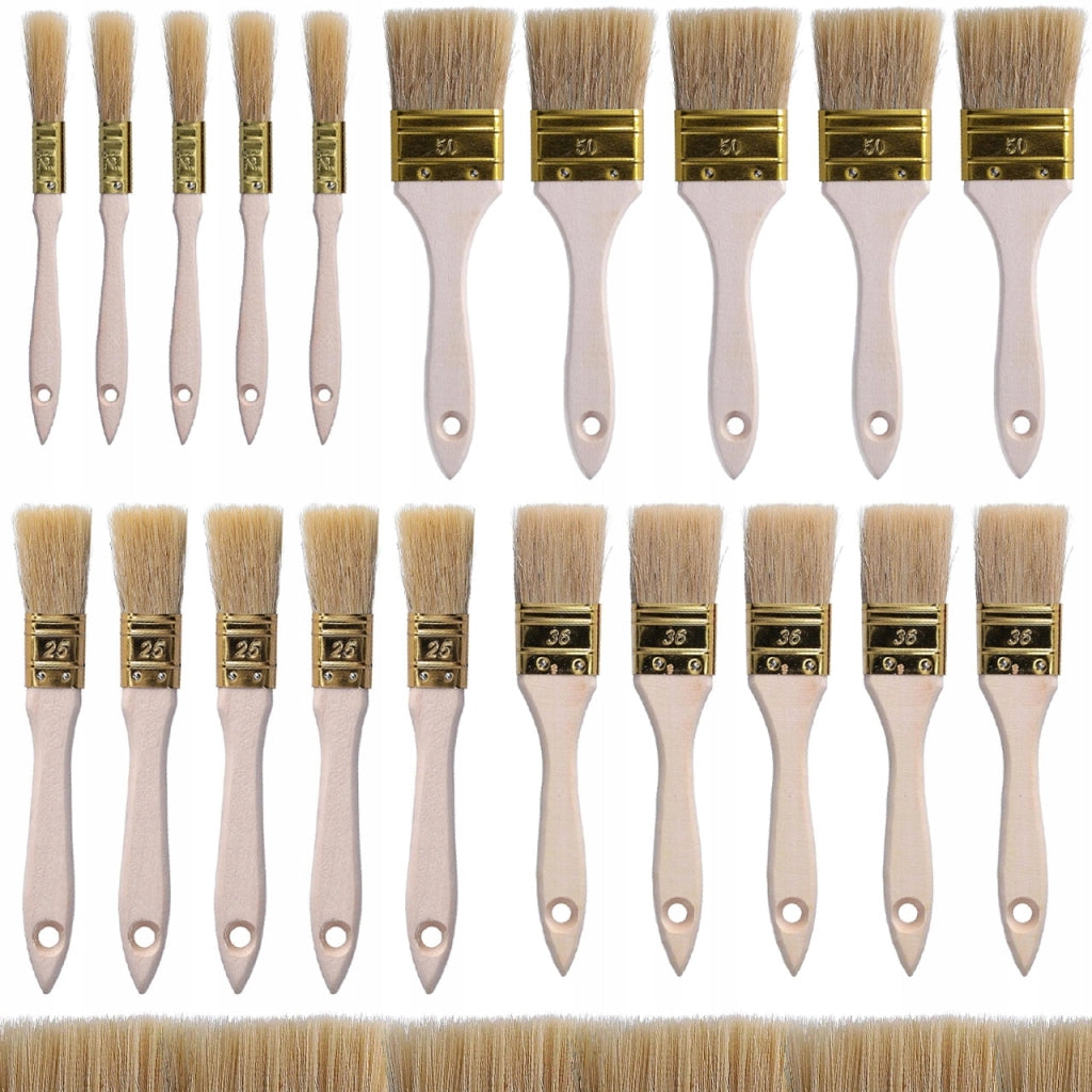 Set di Pennelli Piatto 20 Pezzi – Setole Naturali | Larghezze 15, 25, 36, 50 mm