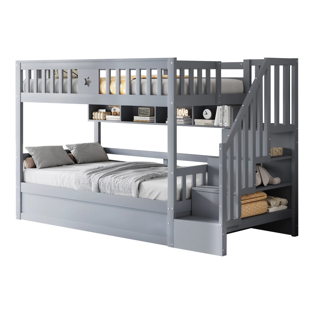 Letto a Soppalco con Contenitore Idraulico e Scaffali ¨C MINIMAL ¨C 90x200, Grigio