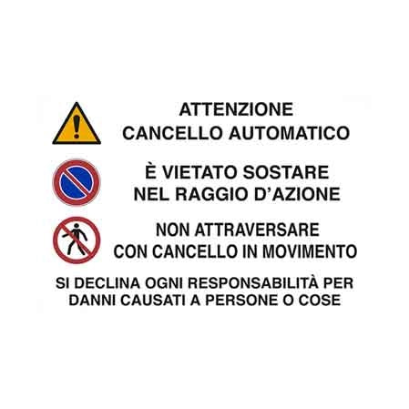 CARTELLO 'ATTENZIONE CANCELLO AUTOMATICO' 20x30 cm - 10 pezzi