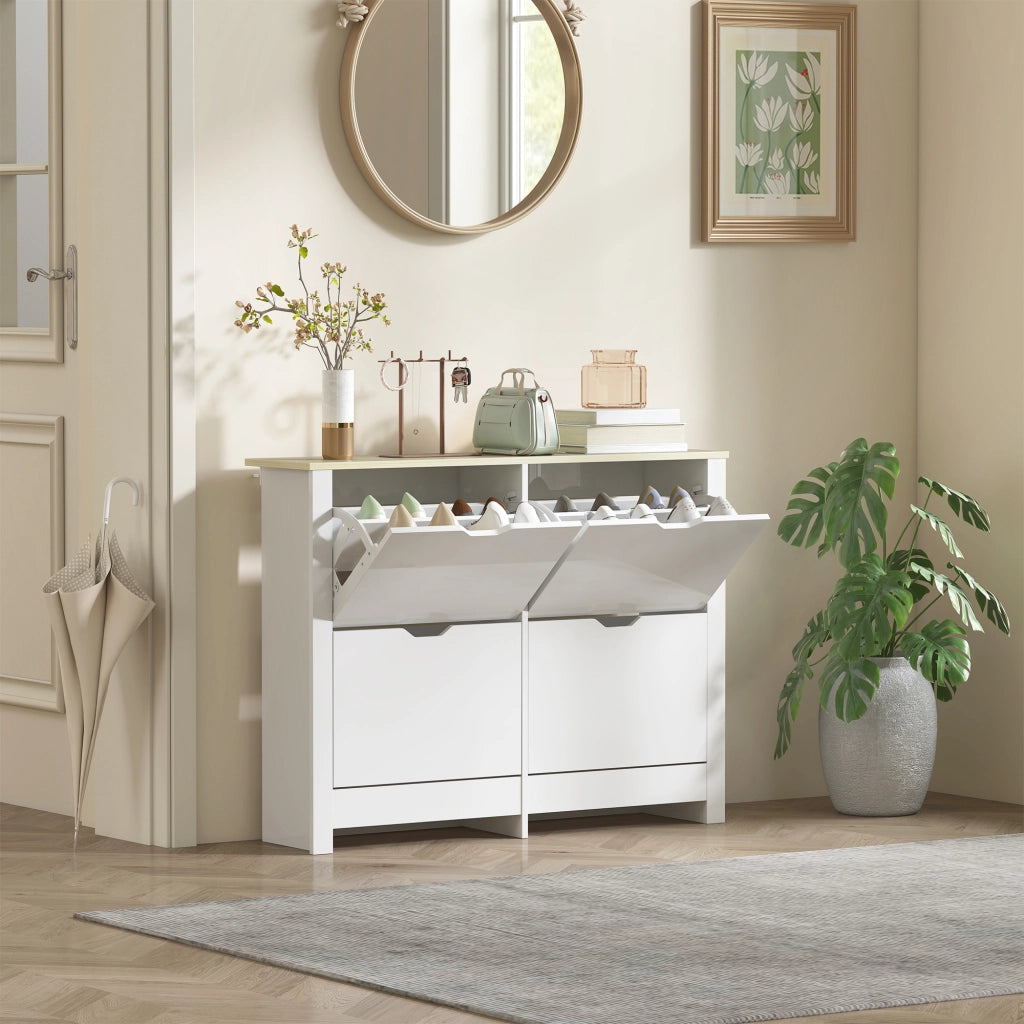 Scarpiera con cassetti e ripiani ¨C Minimal ¨C 105x26x80 cm bianco rovere