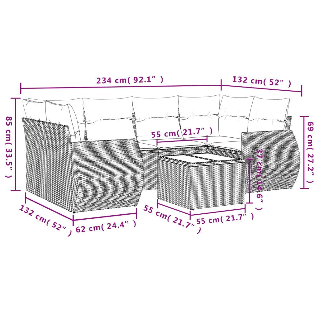 Set Divani da Giardino con Cuscini 7pz Nero Polyrattan 3221115