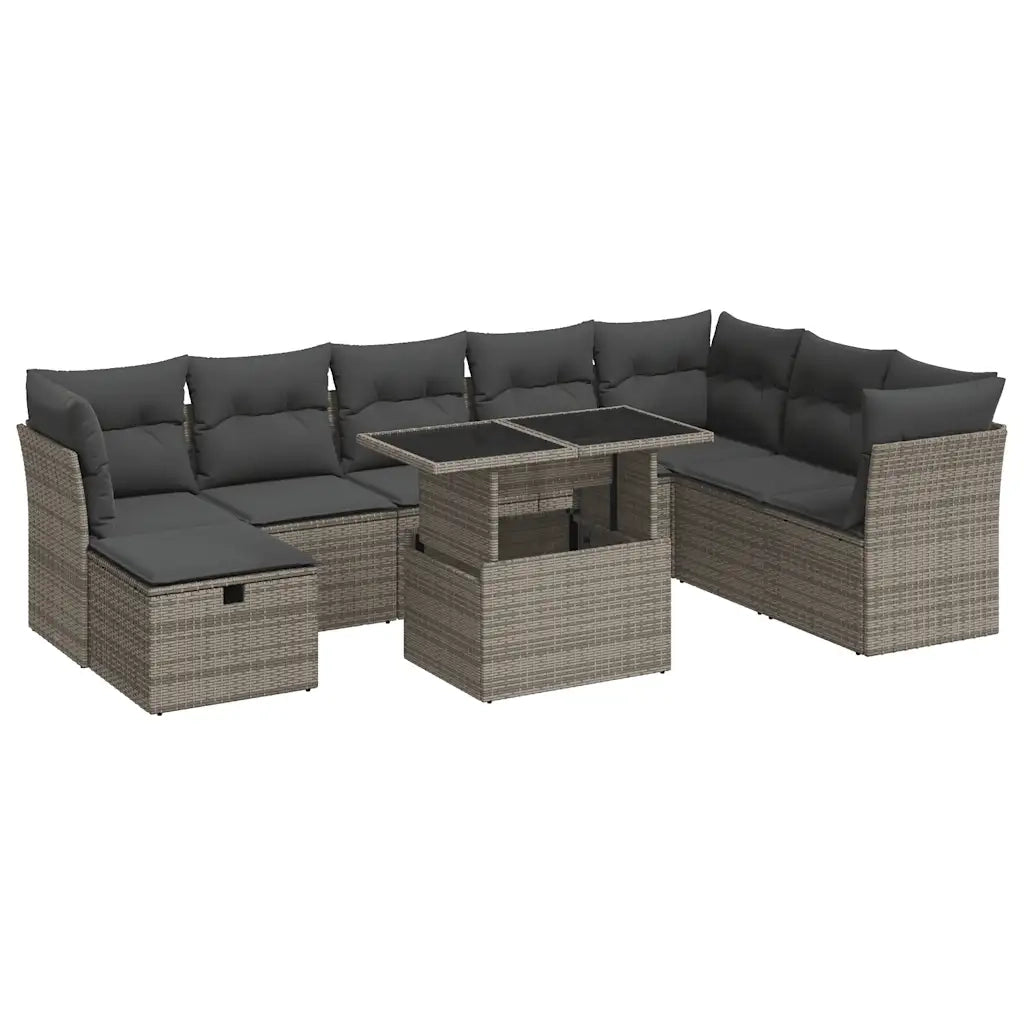 Set Divano da Giardino 9 pz con Cuscini Grigio in Polyrattan 3327800