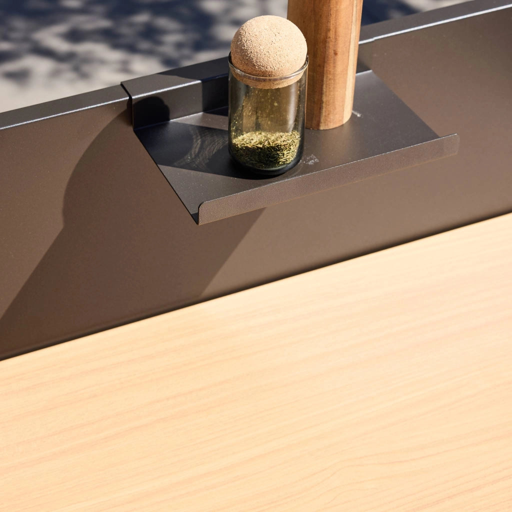 Cucina esterna acciaio e decorazione legno 1 ripiano, 80cm, nero