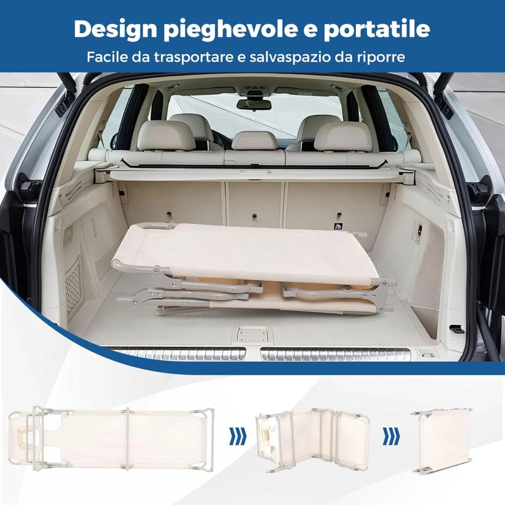 Lettino Prendisole con Fori per Viso e Braccia, Sdraio da Spiaggia Pieghevole con Schienale e Poggiapiedi Regolabili, Chaise Lounge per Esterni per Campeggio, Portata 200 kg, Beige